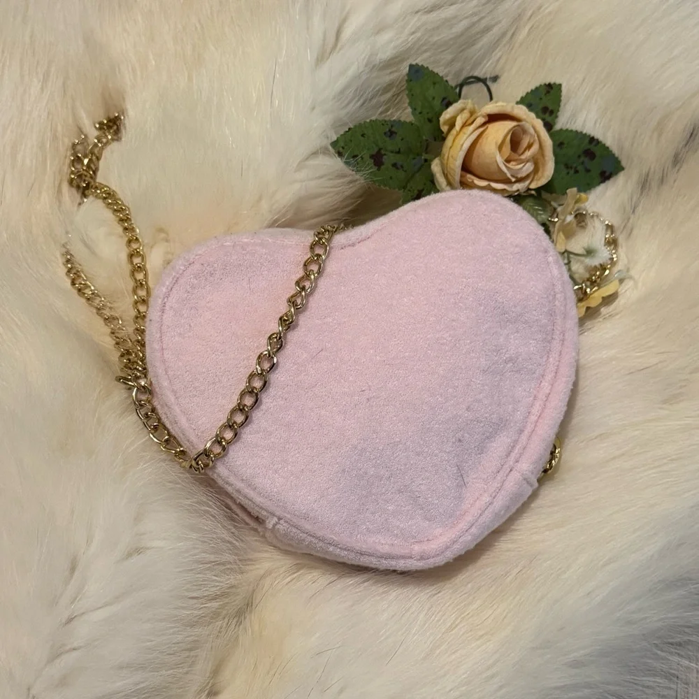 NEW 💗 Stoney Clover Lane X Target Pink Terry Cloth Heart Crossbody Bag Purse - Picture 1 of 5